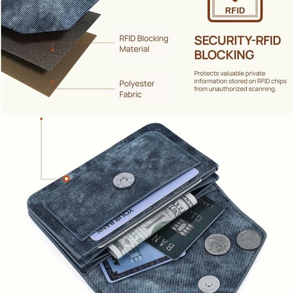 Small Wallet for Women RFID Blocking Credit Card Holder Compact Leather Wallets - Picture 3 of 7